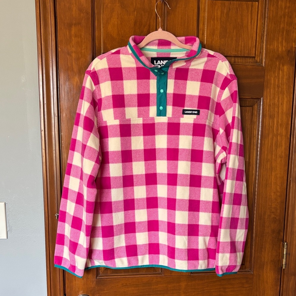 Lands' End Pink and Cream Checkered Pullover Size XL